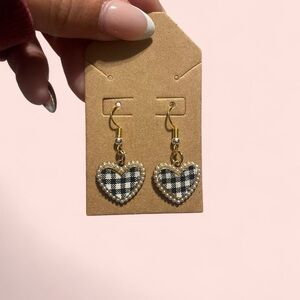 Elegant Gold and Checkered Heart Earrings